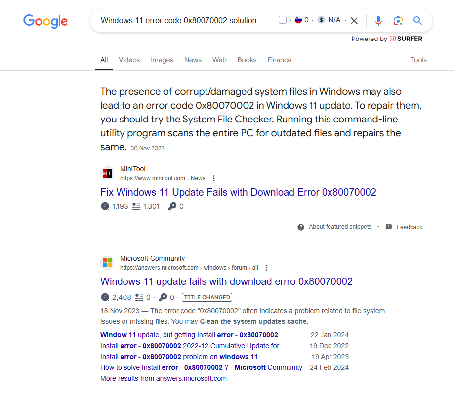 google iskalnik reševanje težav